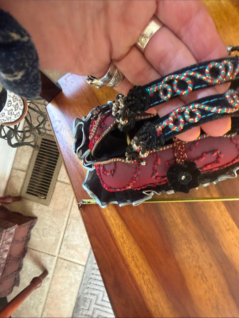 Mary Frances Embellished Red & Black Women's Handbag - Picture 9 of 14